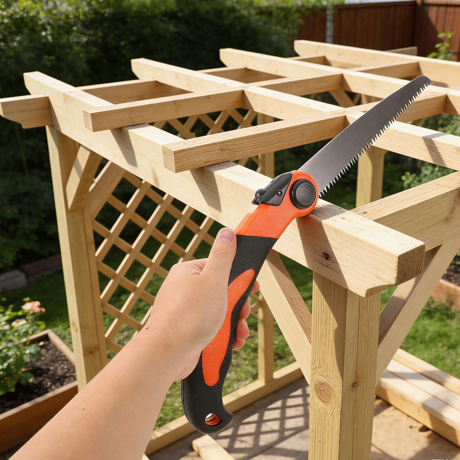 Seghetto Manuale Curvo in Acciaio al Manganese per Legno | Impugnatura Ergonomica in Plastica, per Potatura Alberi e Sentieri nel Bosco, Adatto a Rami
