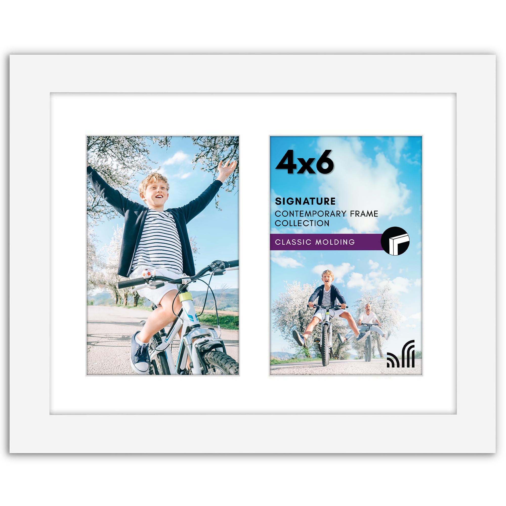 Americanflat4x6 Double Picture Frame with Shatter-Resistant Glass - Fits Two 4x6 Photos or use as One 8x10 Picture Frame - Signature Collection - Collage Frames for Tabletop and Wall Display - White