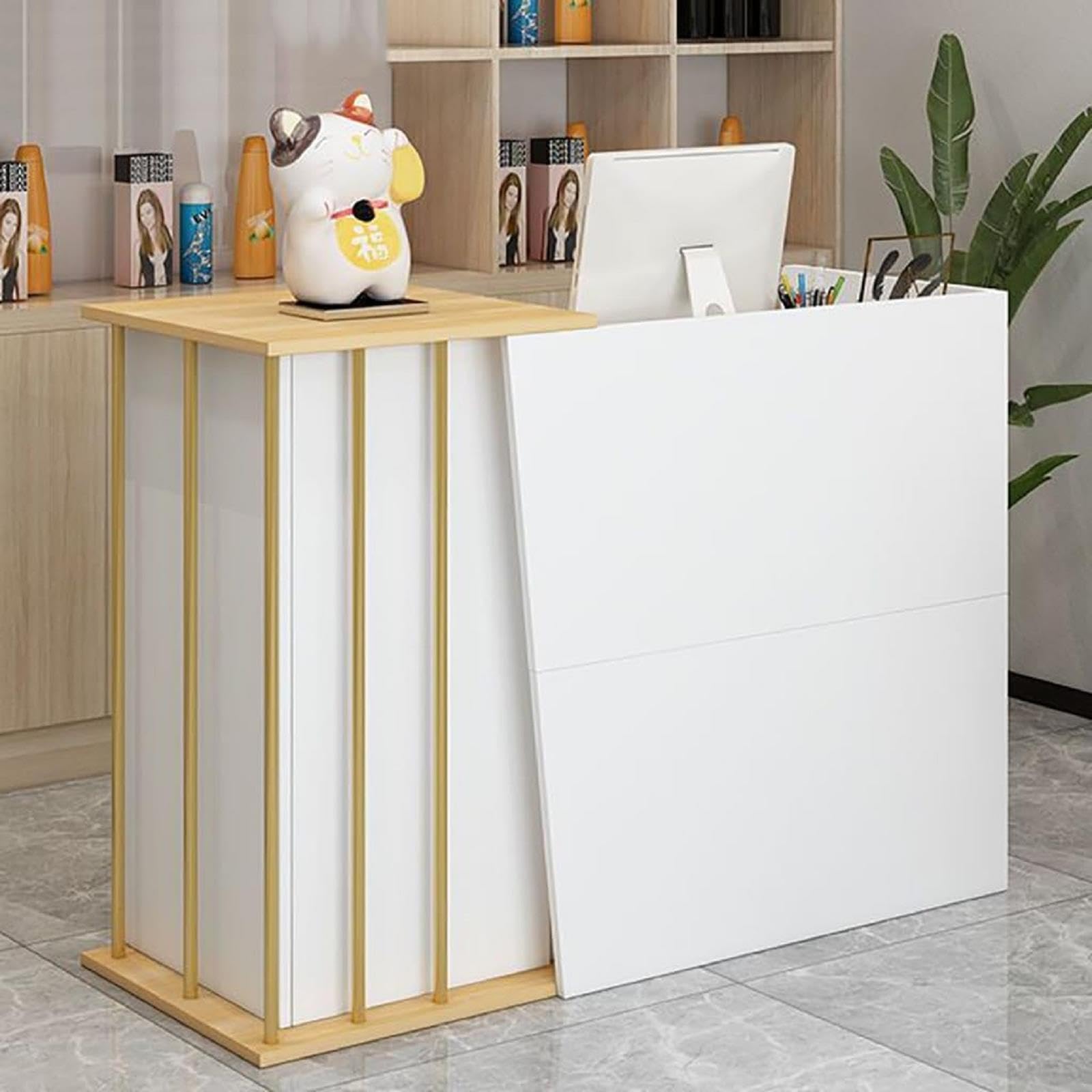 Ksxnkhk White Front Reception Counter Desk,Small Salon Desk With Counter,Front With Lockable Drawer,Retail For Checkout,Wooden Table,For Convenience Store Clothing Fro