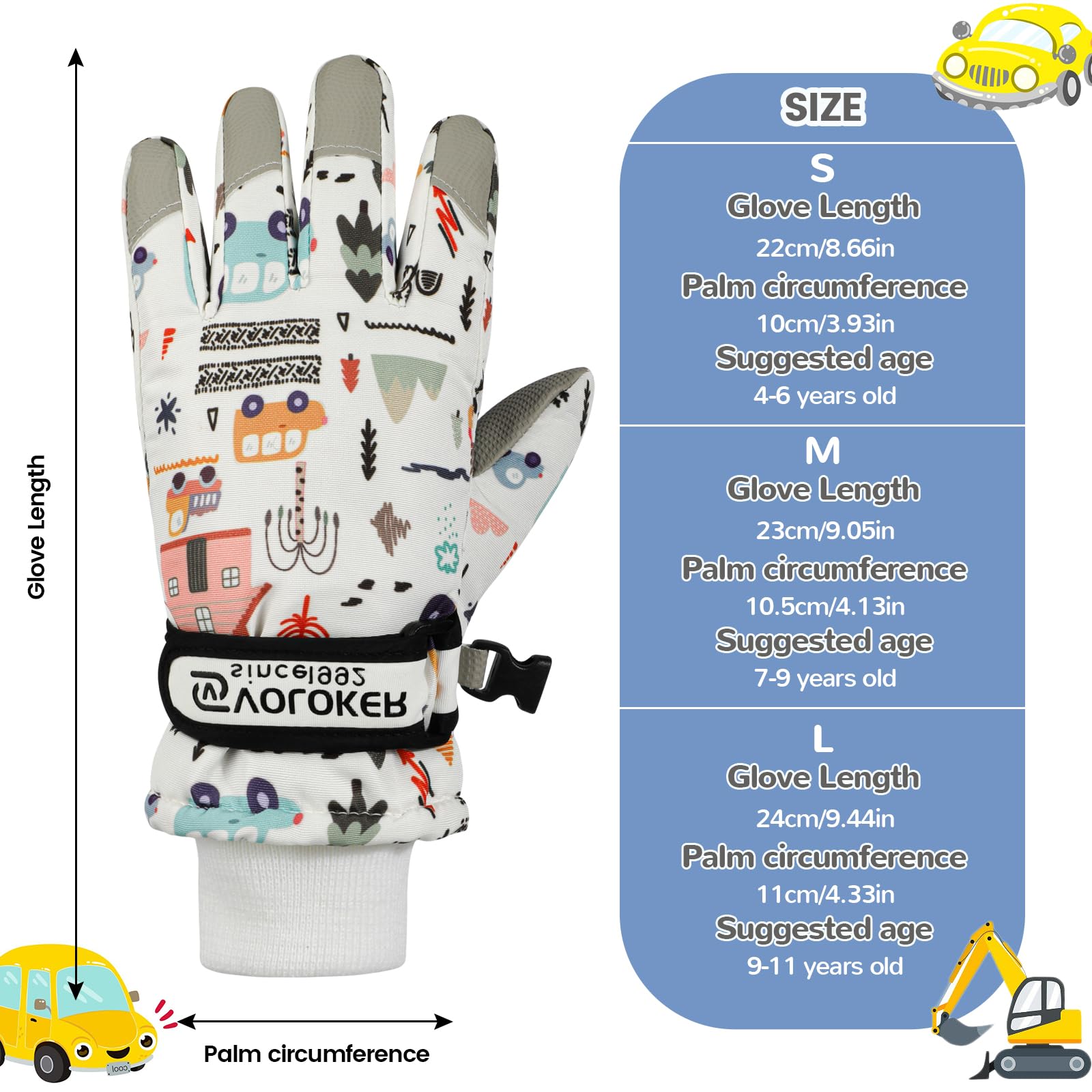 QKURT Guantes de Esquí para Niños, Guantes de Esquí Térmicos de Invierno para Niños, Manoplas a Prueba de Viento para Nieve, Guantes de Trineo para Patinaje en Clima frío para Niños y Niñas