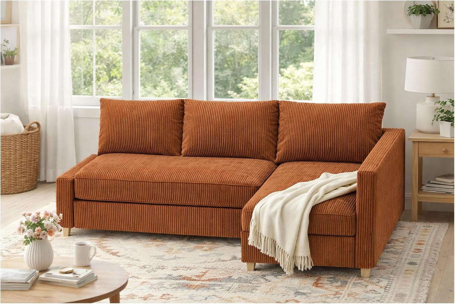 Heavy Duty Corduroy Friheten Sofa Cover Replacement Compatible with IKEA Friheten Sofa Bed Sleeper Sectional Corner Slipcover (Corduroy Cinnamon Left)