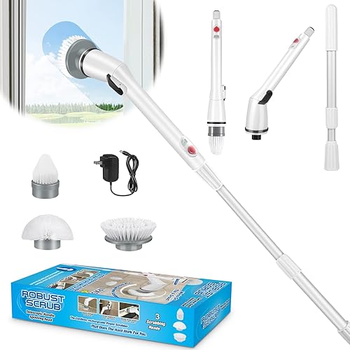 Depurador eléctrico giratorio, limpiador inalámbrico de 360 grados, cepillo de superficie recargable con brazo de extensión ajustable y 3 cabezales