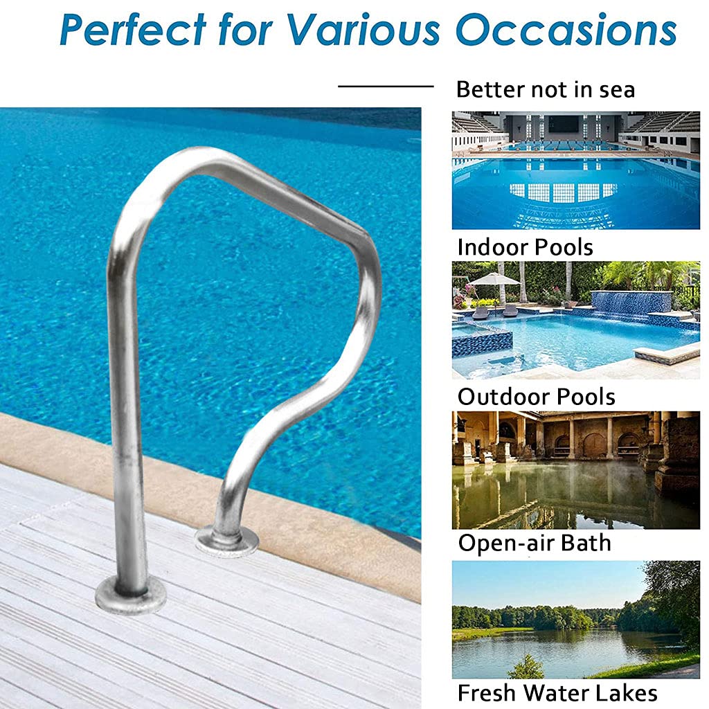 Barandilla para Piscina, barandilla para Piscina, Material de Acero Inoxidable 304, para Entrada de Piscina enterrada, Juego Completo de Accesorios (Plateado)