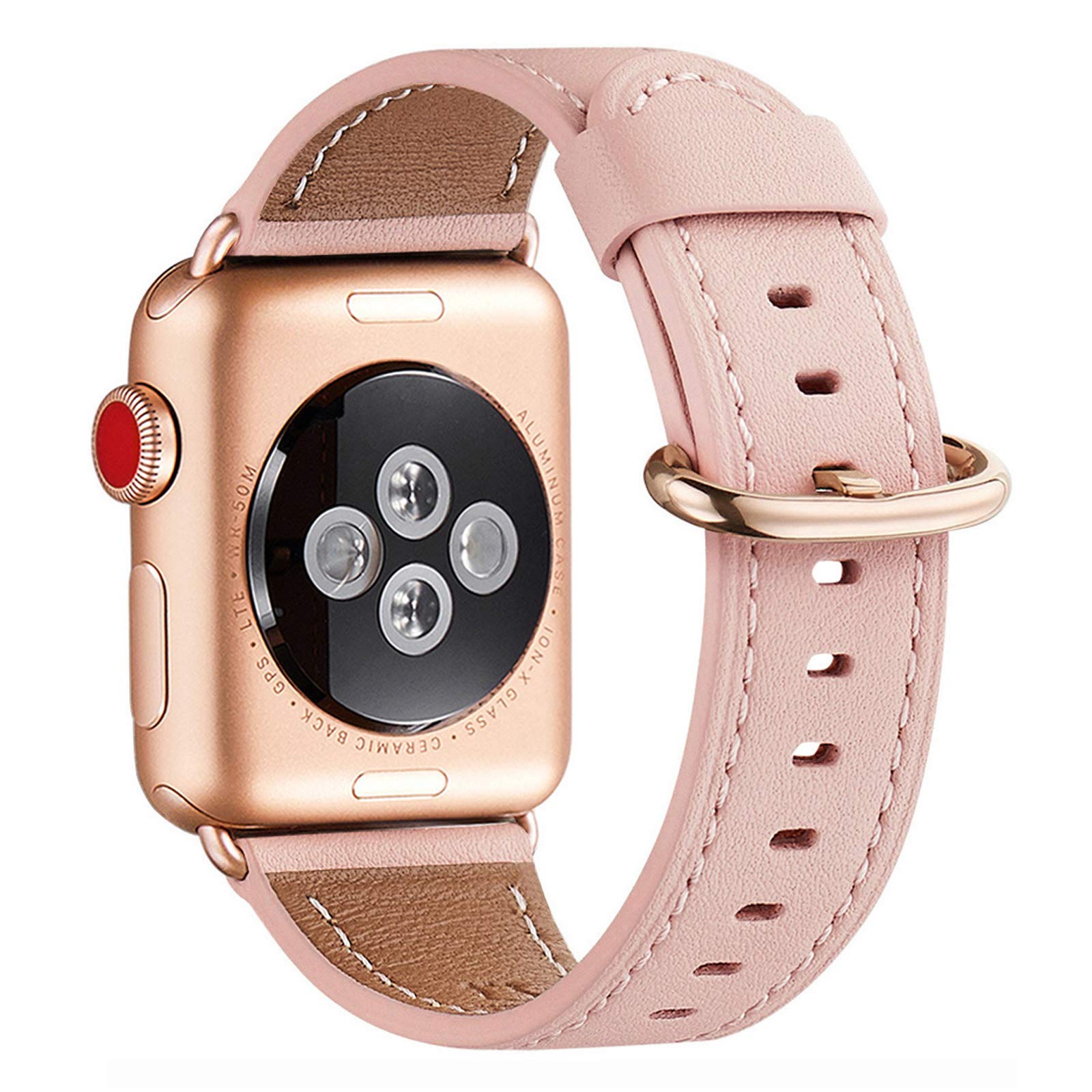 WFEAGL Kompatibel für Apple Watch Armband 44mm 45mm 49mm 46mm(Series 11 10) 42mm(Series 1 2 3),Lederband Ersatzband für Herren Damen Kompatibel iWatch Series 11/10/9/8/7/6/5/4,SE,Rosa+Roségold Adapter | Freizeit