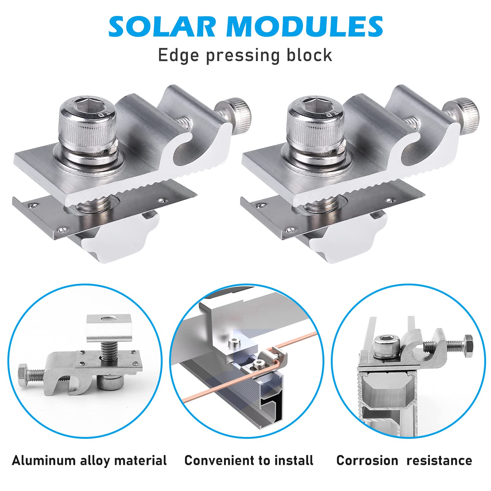 Kit Messa A Terra Per Pannelli Solari, 12 Clip In Alluminio Anodizzato, Diametro 6 Mm, Per Guida Fotovoltaica E Protezione Fulmini
