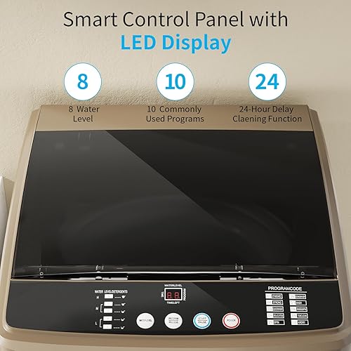Miniatura 7 de Lavadora automática portátil de 19 libras, lavadora de 2.5 pies cúbicos con bomba de drenaje, 10 programas de lavado, 8 niveles de agua, combo de
