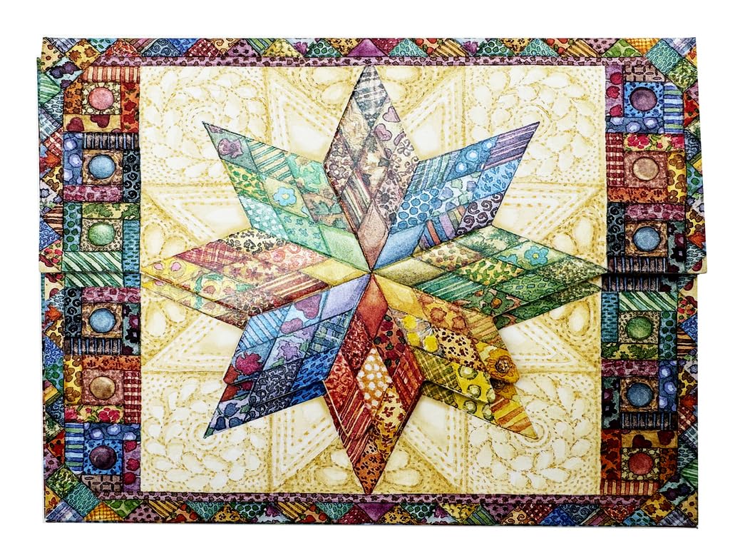 Poster Foundry Set of 3 - Star Quilt Boxed Note Cards by Carol Wilson. 10 embossed 4x5 Die-Cut Notecards and Matching Envelopes in Decorative Gift Box with Magnetic Flap. NCP2113