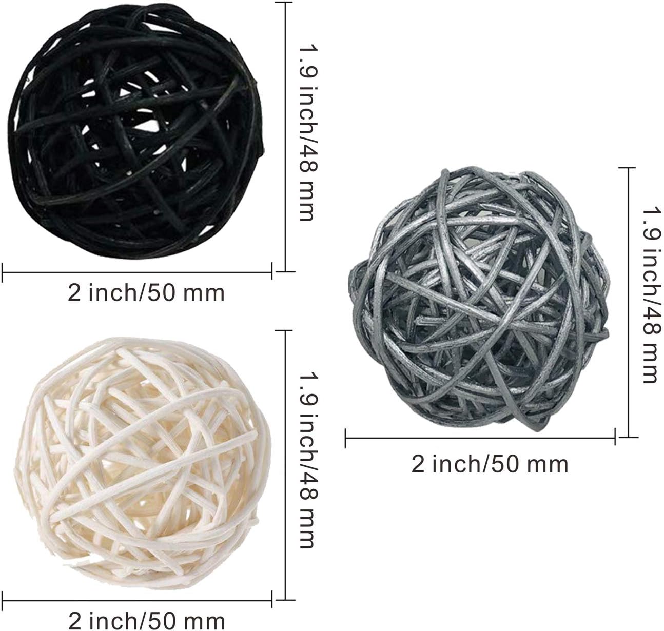 15 Pieces Wicker Rattan Balls Decorative Orbs Vase Fillers for Craft, Party, Wedding Table Decoration, Baby Shower, Aromatherapy Accessories, 2 Inch (Black White Silver) image 2
