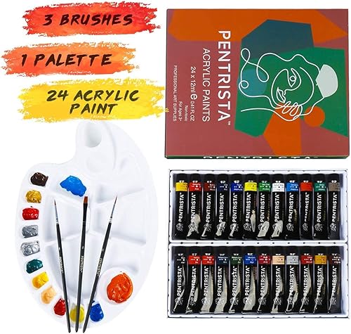 Miniatura 9 de Pintura acrílica, juego de 12 colores de suministros de pintura de 0.4fl oz, pinturas artísticas para adultos y niños, juego de pintura de