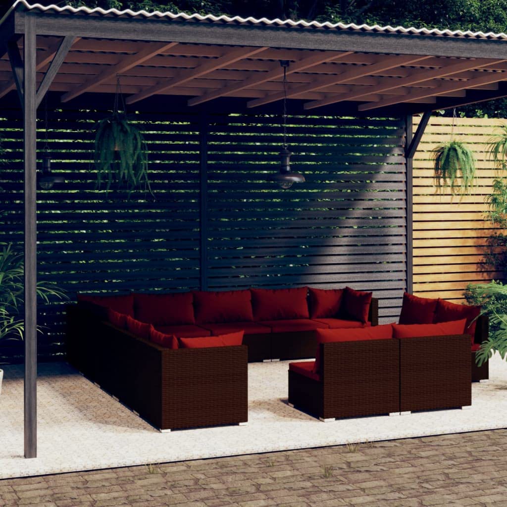 Juego de muebles de jardín de 13 piezas, de ratán sintético marrón, con cojines, muebles de exterior para terraza, balcón, patio trasero, juego de muebles de patio resistente