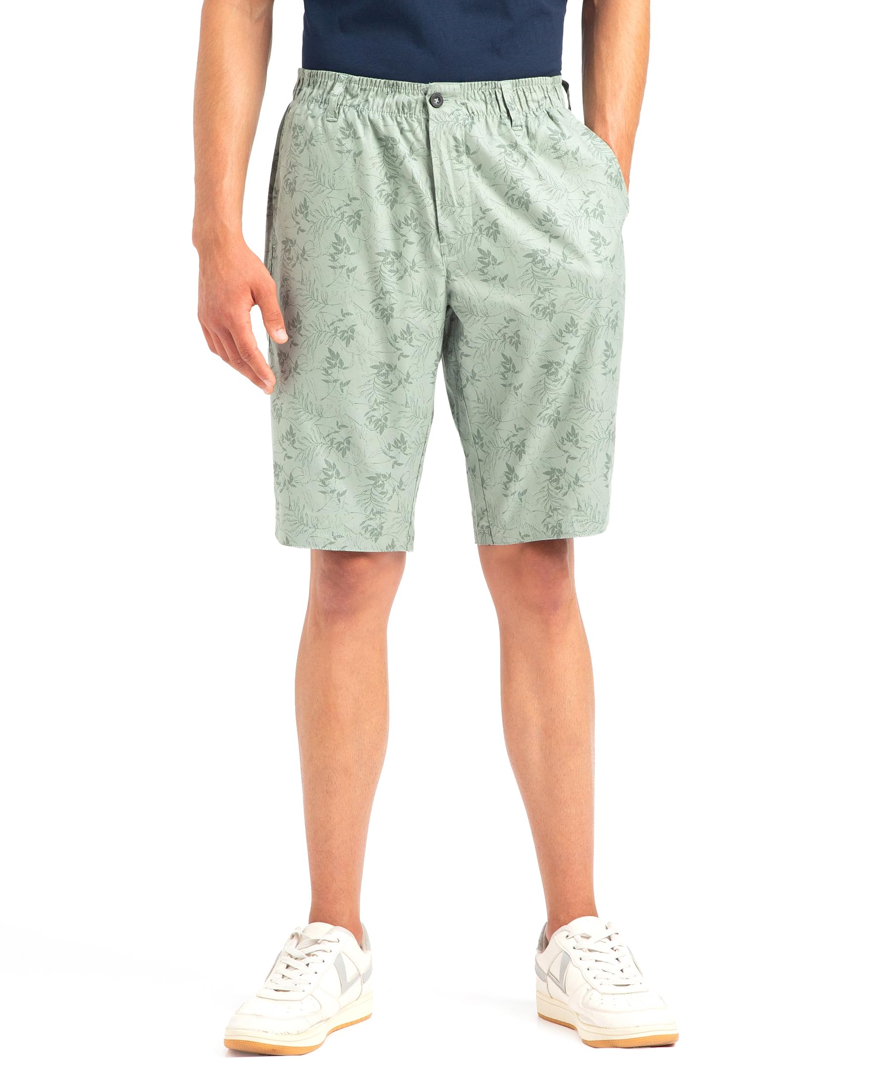 US88 Men's Super Combed Mercerized Cotton Woven Fabric Regular Fit Printed Bermuda with Side Pockets (Prints May Vary)_Iceberg Green_M