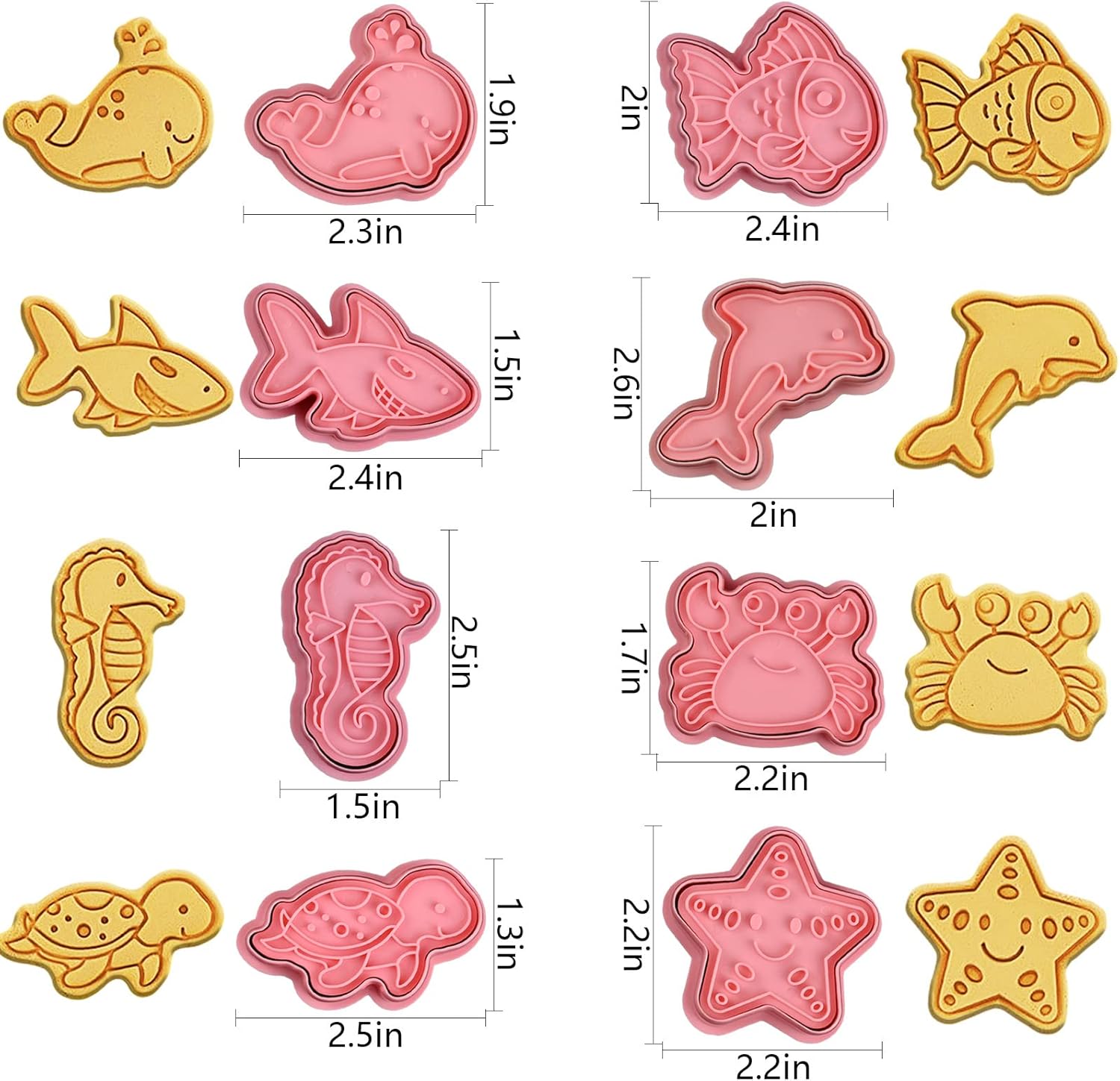 Ocean Cookie Cutters With Plunger Stamps Set,8 Piece See Cookie Cutters,Sea Embossing Cutter For Fondant Biscuit Cheese Baking - Image 3
