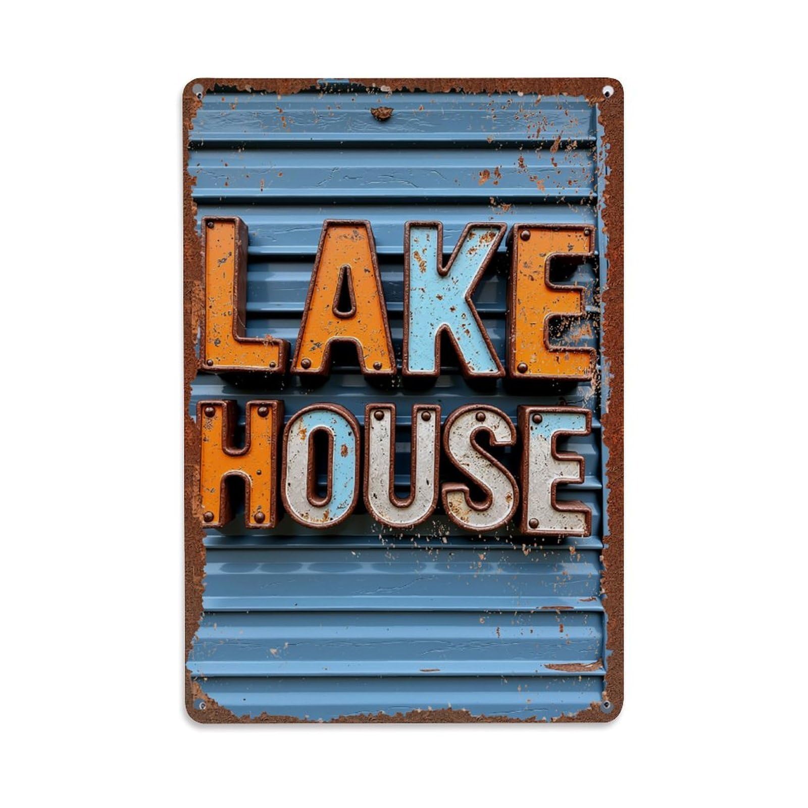 Jdfenggu Vintage Lake House Sign Pattern Print Retro Metal Tin Sign, Decor Art Poster For Bar, Home, Man Cave, Kitchen, Laundry Room Gift 8X12inch
