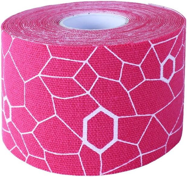 TheraBand Kinesiology Tape, Waterproof Physiology Tape for Pain Relief, Muscle and Joint Support, Standard Roll with XactStretch Application Indicator, 5cm x 5m Roll, Pink/White