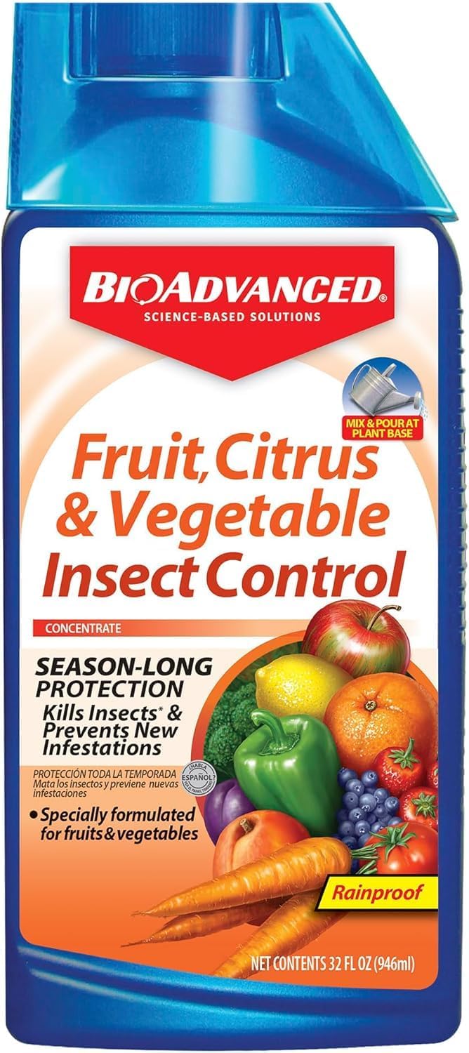 Fruit, Citrus & Vegetable Insect Control Concentrate - Pest Control for Fruit and Vegetable Gardens - Up to 2 Months Infestation Prevention - Treats Up to 640 Square Feet - 32 oz Bottle