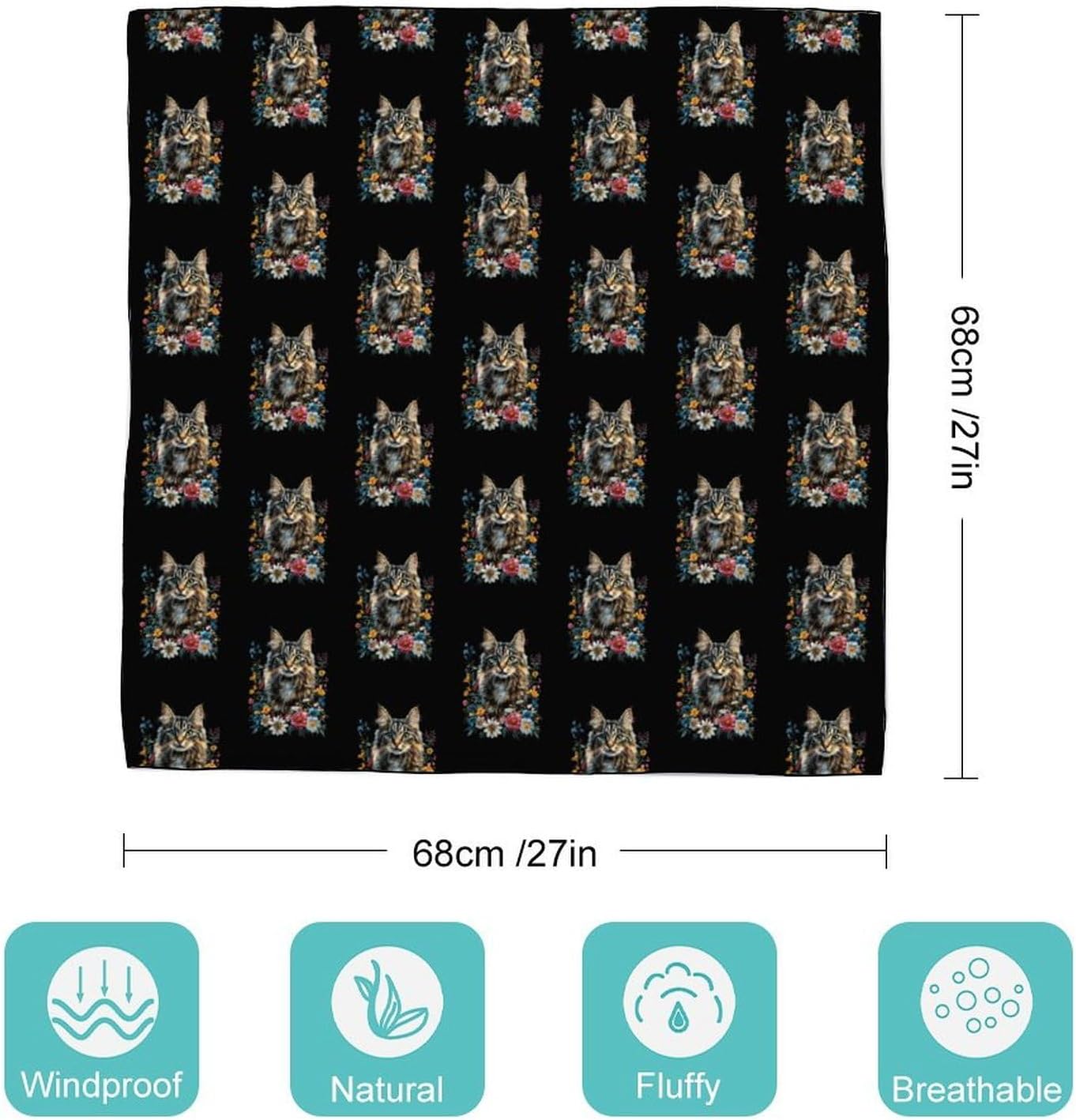Cat Flower Floral Cute Kitten Silk-Like Square Scarf for Women Vintage Printed Neck Scarf Bandanas Hair Scarves