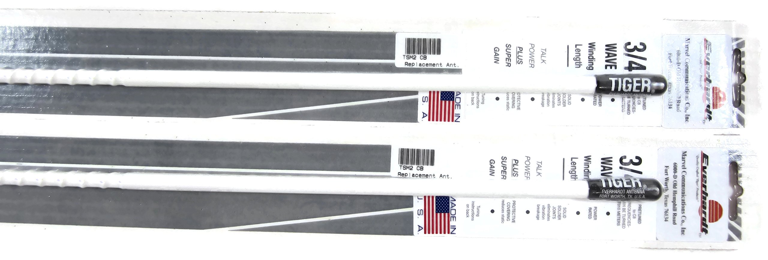 Lot of 2 Everhardt TSM2-W 3/4 Wave 2 ft Fiberglass “Super Flex†CB Radio Antenna - White