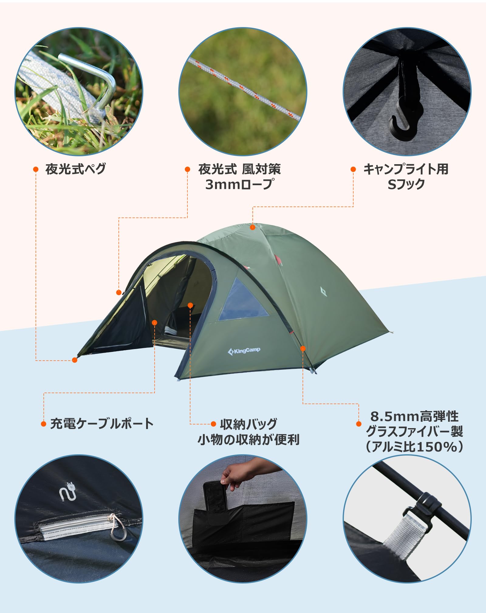 KingCamp ドームテント 拡張テント Amazon.co.jp: KingCamp ドームテント ツーリングドーム 3-4人用
