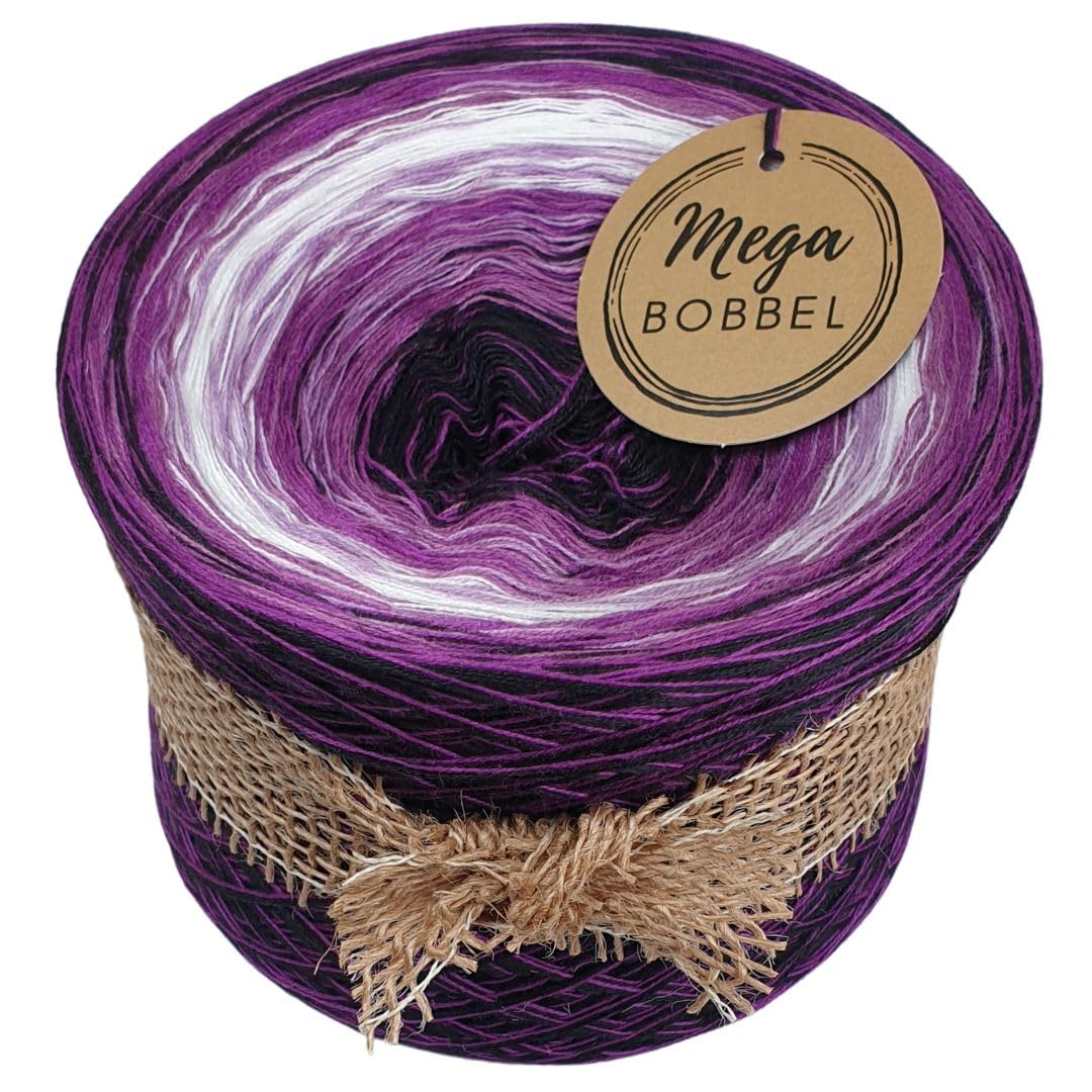 MegaBobbel*Lila Rausch*A405* (Außenfarbe: Schwarz+Bischof) Farbverlaufsgarn - Lace Garn Bobbel Wolle zum Häkeln & Stricken (4 fädig, 3750m)