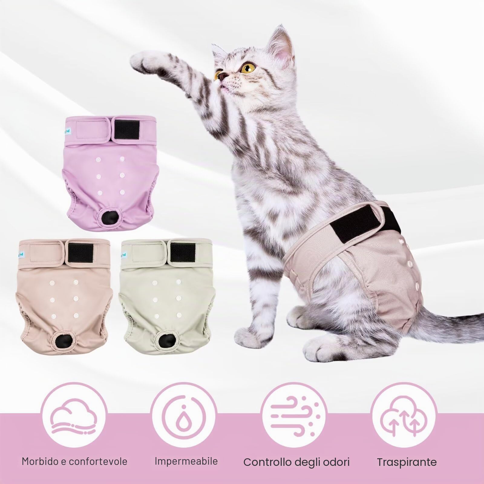 Paw Legend Pannolini per gatti lavabili e riutilizzabili, confezione da 3 XS