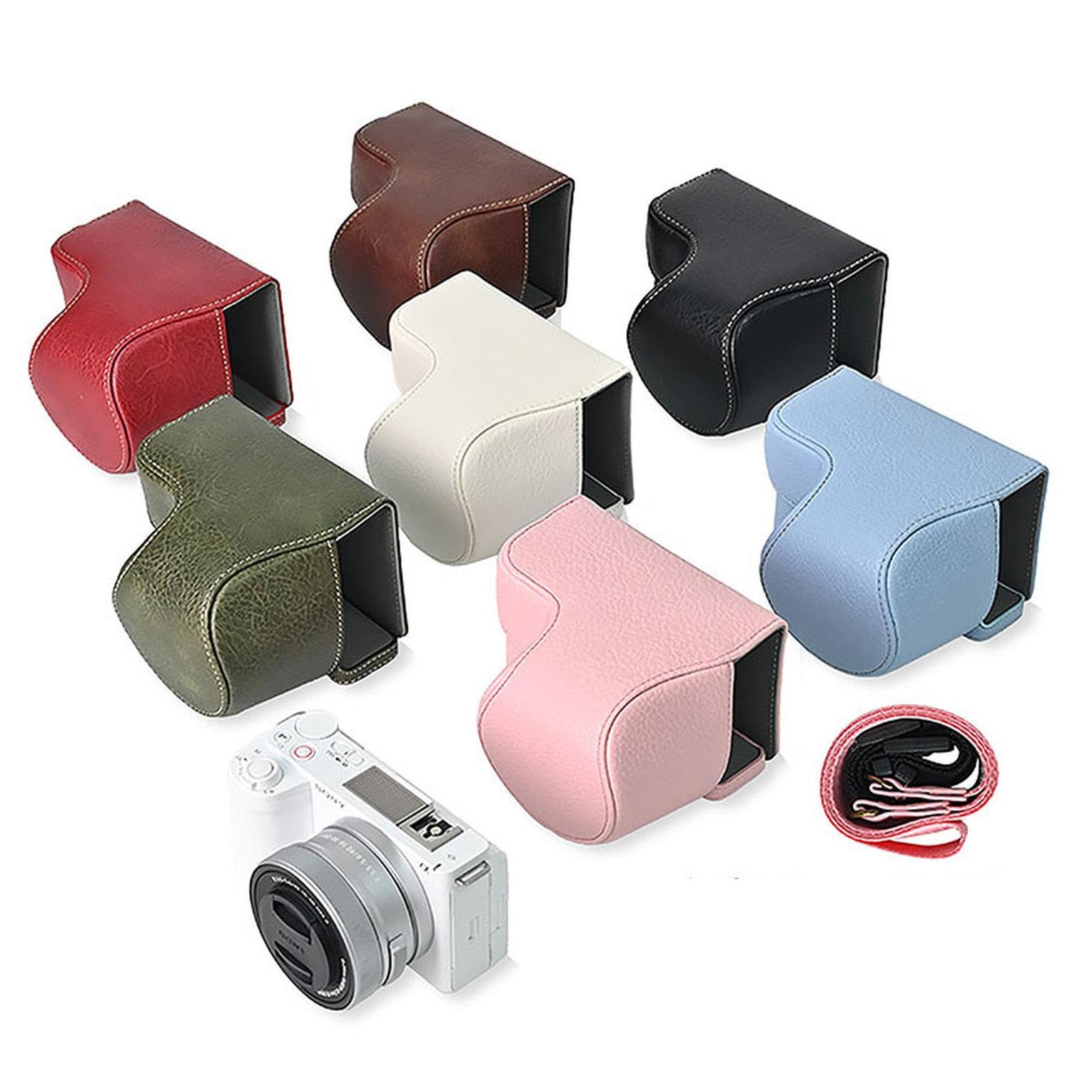 Etui na aparat do Sony ZV-E10 II/ZV-E10M2 etui na aparat ze skóry PU, pokrowiec ochronny na pół korpusu z paskiem na ramię, retro wegańska torba ochronna, Kawa, Sony ZV-E10 II / ZV-E10M2