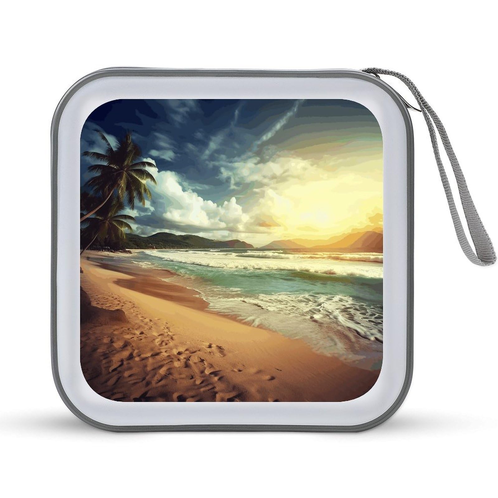FodPand Sunset on The Beach 40 Capacity DVD Case Holder Hard Plastic DVD Disc Storage Box Portable Disc Storage Organizer CD Wallet Bag Media Disc Wallet for Car Home