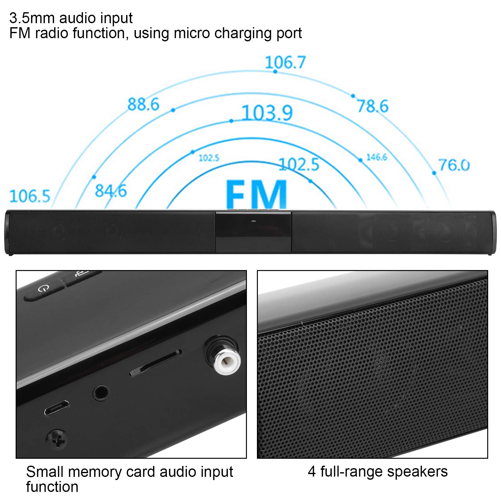 Micro USB 5V BS-28B longue barre de son Bluetooth sans fil, haut-parleur sans fil HIFI universel avec caisson de basses pour télévision, haut-parleur rechargeable pour une utilisation extérieure et in