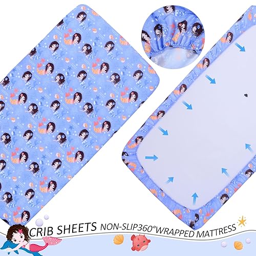 Miniatura 5 de Cloele Mermaids - Sábana bajera ajustable para cuna para bebé, paquete de 1 sábana acogedora para colchones estándar de cuna y niños pequeños,
