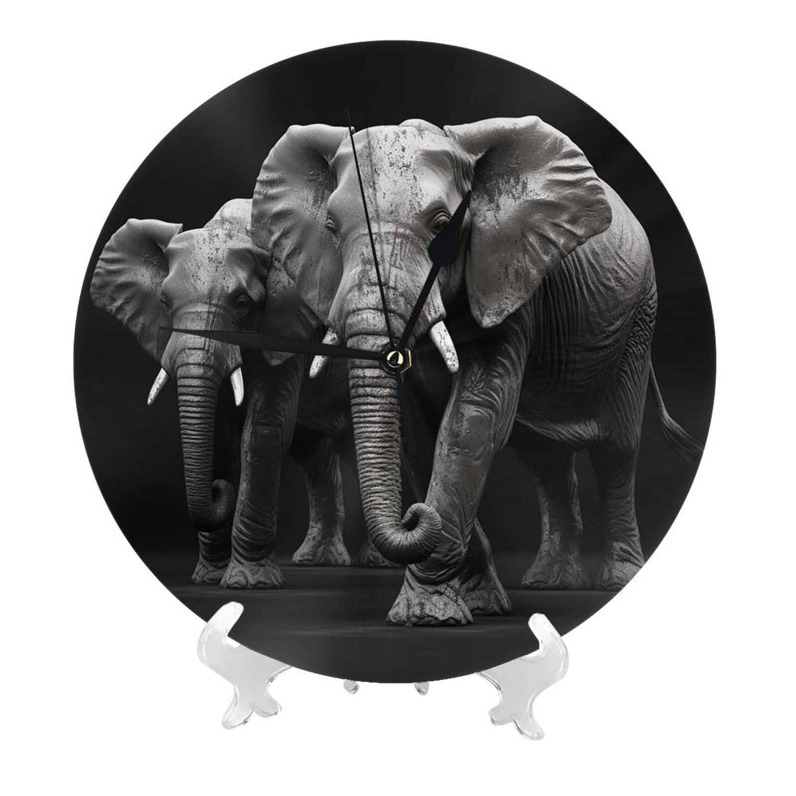 DWVTSLH 3D Gray Elephant Wall Clock 10 Inch Silent Non-Ticking Modern Clocks Battery Operated - Decorative Wall Clocks for Bedroom Living Room Kitchen Office Wall Decor Gift Idea