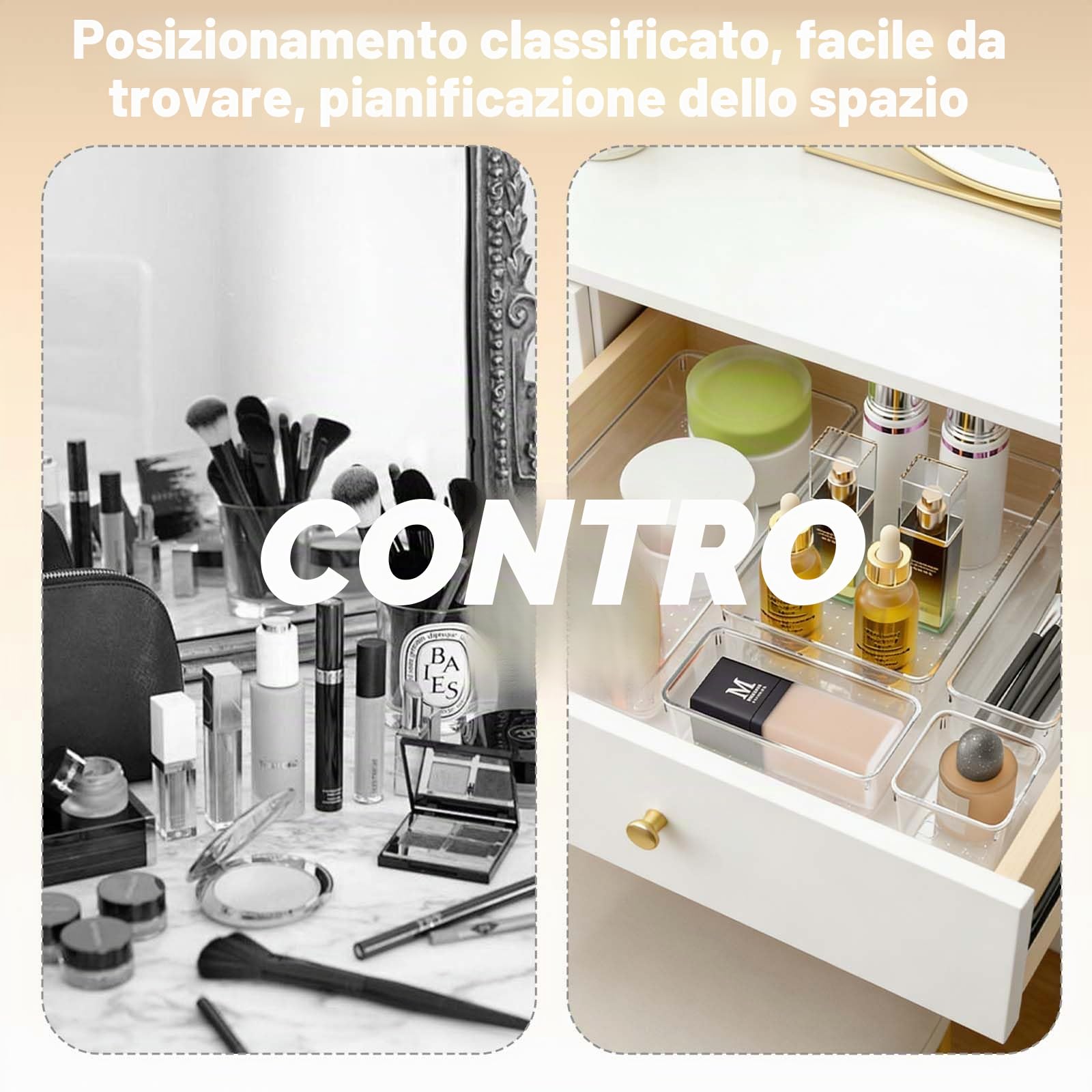 25 Organizzatore Cassetti Trasparente - 4 Misure Diverse - Divisori per Cassetti per Trucco, Ufficio, Cucina, Officina