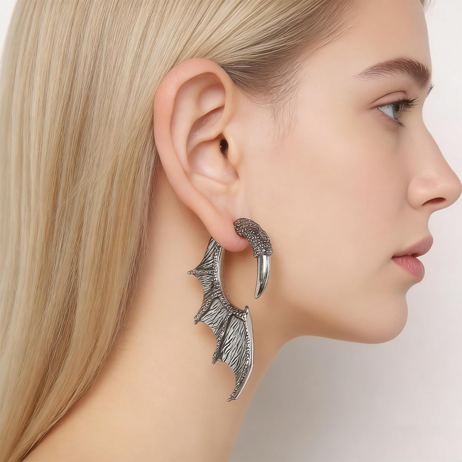 HZMAN Wings Earring for Men Stainless Steel Gothic Punk Retro Dargon Wing Stud Earrings Halloween Jewelry Gift - Image 3