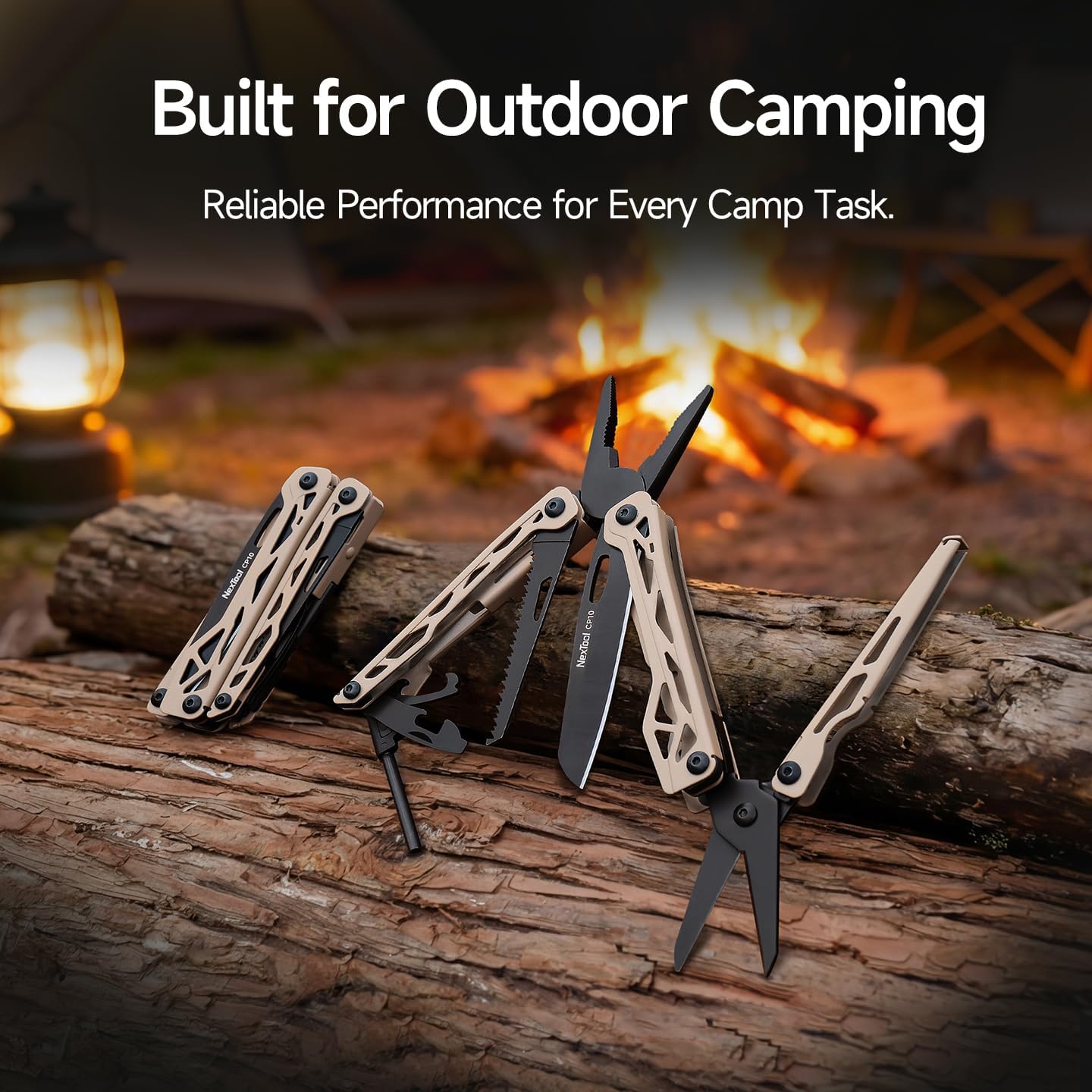 NexTool Camper CP10 Multitool，12-in-1 Multi tool with Scissors, Fire Starter, Tent Stake Puller, Locking Knife & Saw – EDC Gear for Outdoor, Hiking, Backpacking，Gifts for Men
