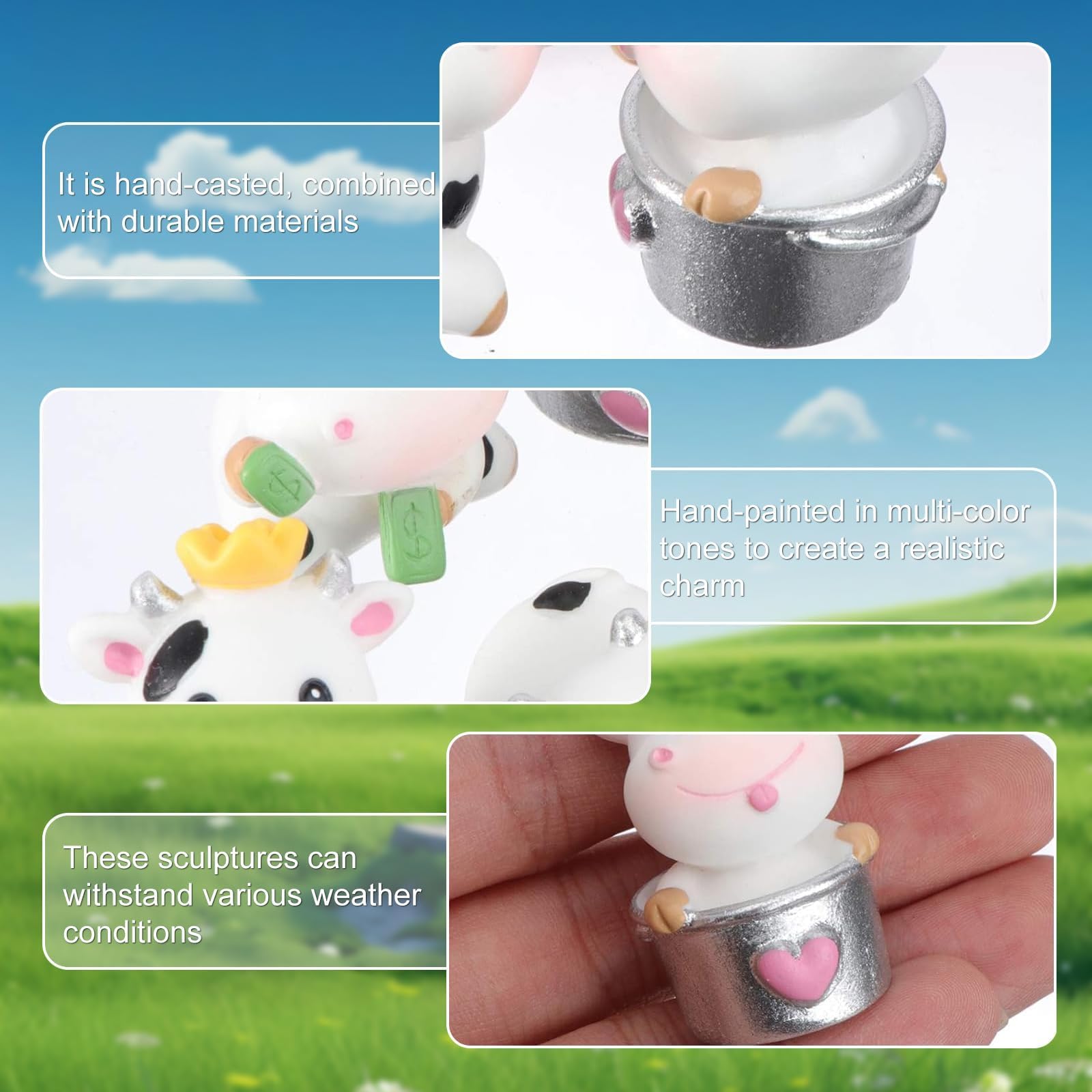 8Pcs Cute Cow Car Dashboard Ornaments - Vehicle Rear View Mirror Dashboard Touchscreen Top Funny Adorable Mini Decor — view 7