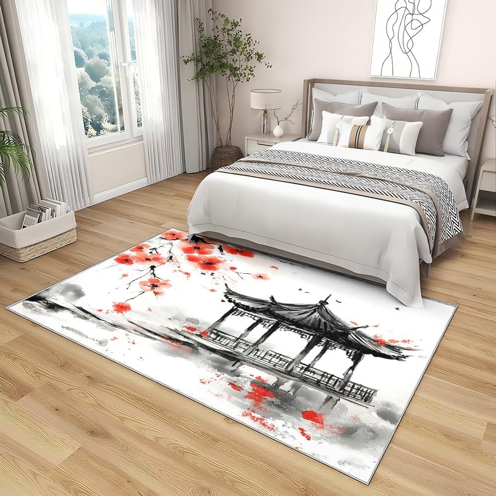 Generisch Budynek w stylu japońskim, miękki, antypoślizgowy, nadaje się do prania, 160 x 230 cm, biały, łatwy w pielęgnacji, z krótkim włosiem, odporny na zabrudzenia, do salonu, sypialni, biura i