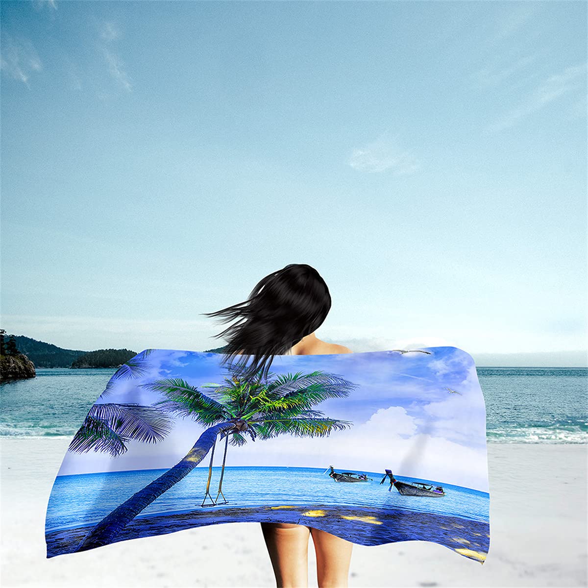 Telo Mare Microfibra XL 100x200cm – Asciugatura Rapida Con Stampata Palma 3D, Per Spiaggia E Piscina