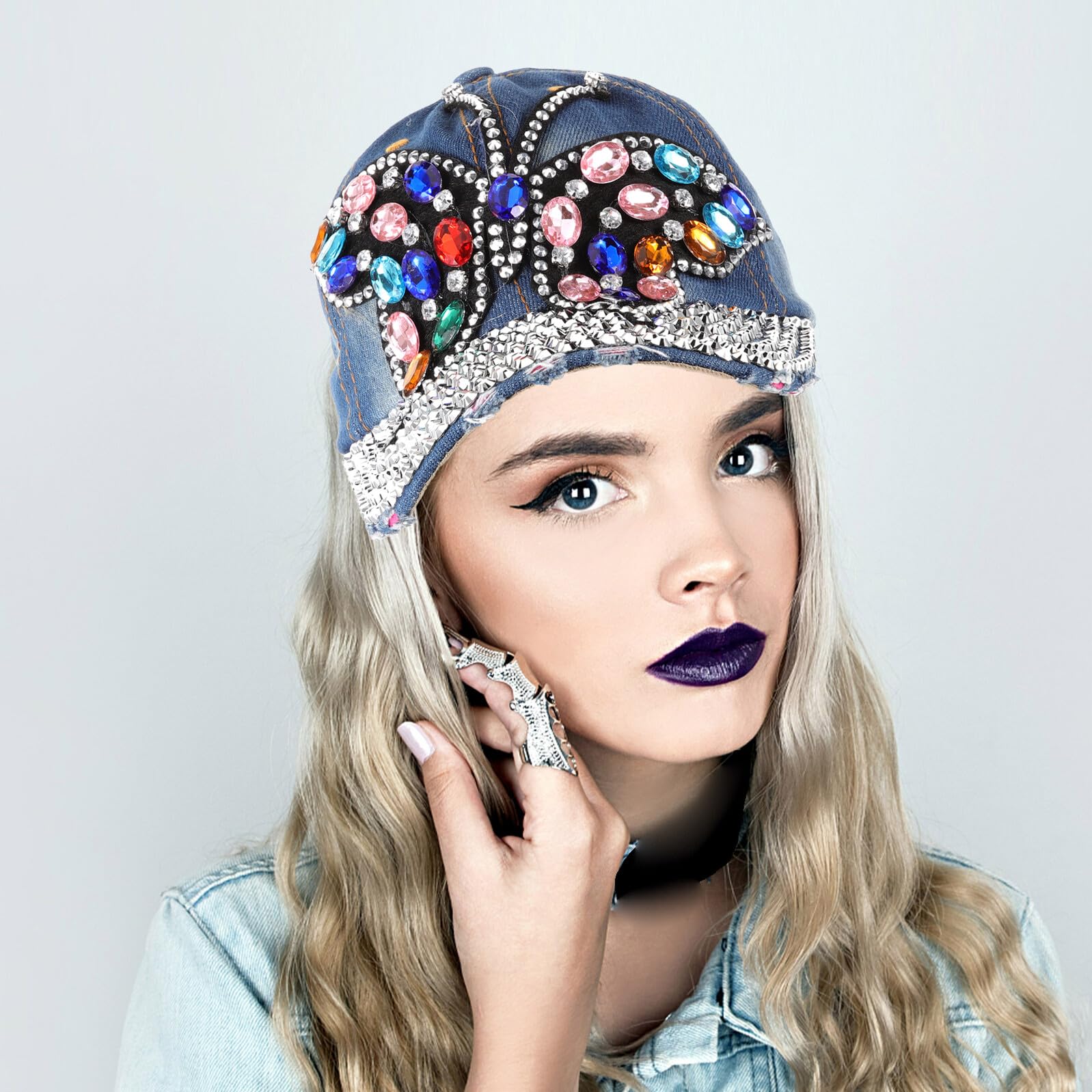 Gatuida Sombrero con Adornos de Piedras para Mujer Gorras de Béisbol Decorativas Protección Solar para Uso Exterior y Eventos de Verano