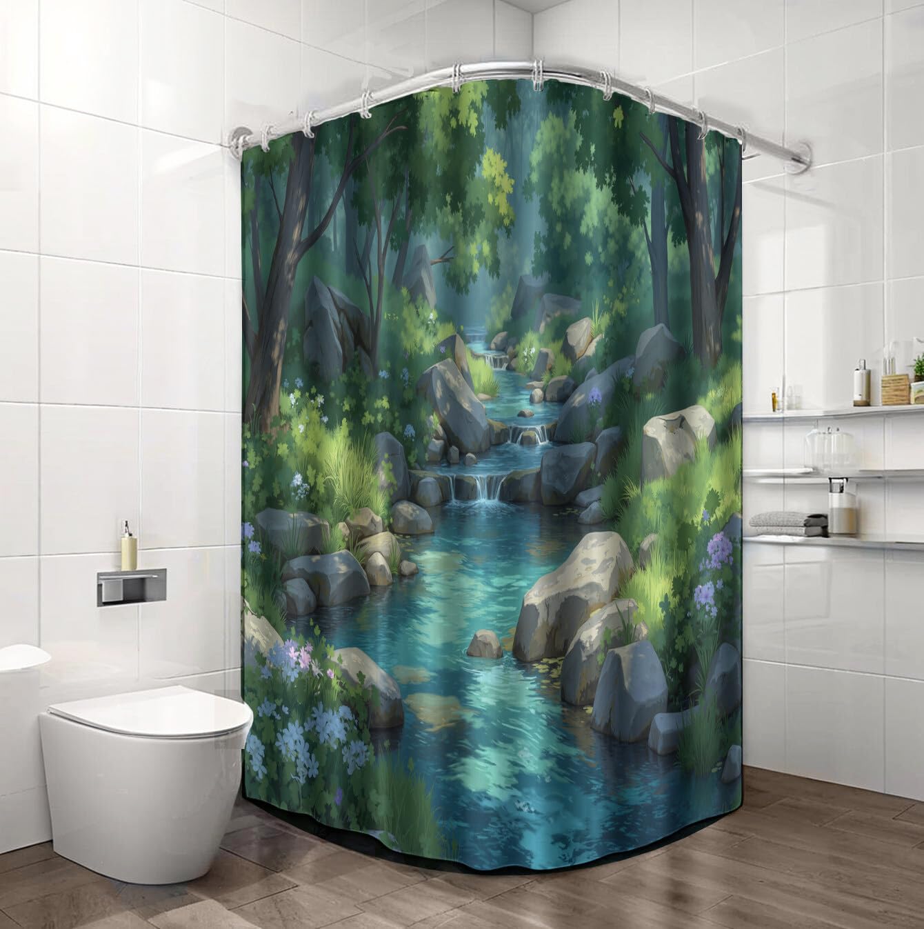 Rideau Douche,Rideau Baignoire Lavable en Machine Rideaux Douche Tissus Lavable Rideau De Baignoire Lavable pour Salle De Bain Domicile Baignoire Famille,Ruisseau Rocheux,