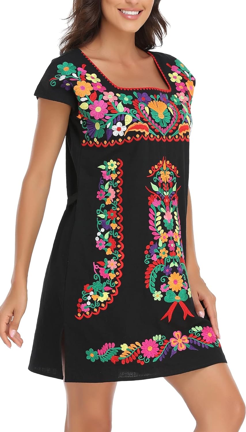 YZXDORWJ Women Mexican Embroidered Dress Ruffle Collar Sleeveless - Image 3