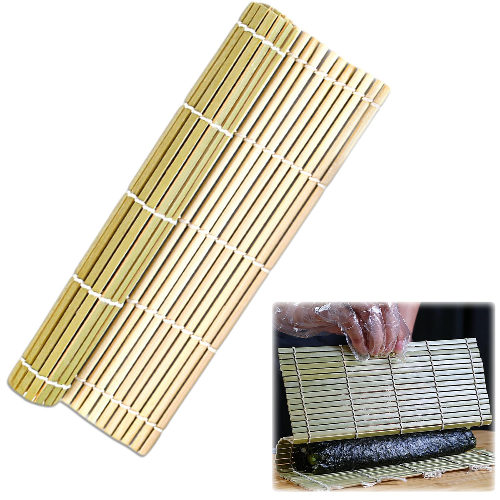 DELUXEFOX Bamboo Sushi Roll, Natural Bamboo, Seaweed Roll, Thick, Antibacterial, Environmentally Friendly, Durable, Sushi Making Tool for Kitchen, Cookware, Sushi Roll (11.8 x 11.8 inches (30 x 30 cm)
