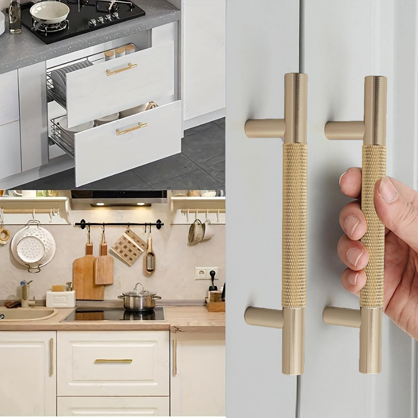 Bikasun 5 PCS Gold Cabinet Handles 96mm(3.7 Inch) Hole Center, T Bar Modern Cabinet Pulls Kitchen Handles Cabinet - Image 3