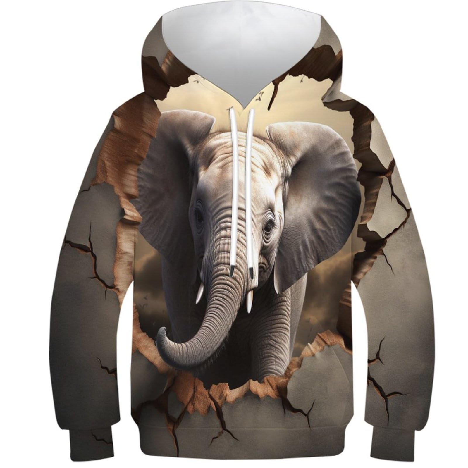 KKOLASXZE 3D Printed Elephants Casual Hoodie Sportswear Pullover Men/Women Ong Sleeve Tops for Teens 10-12Y