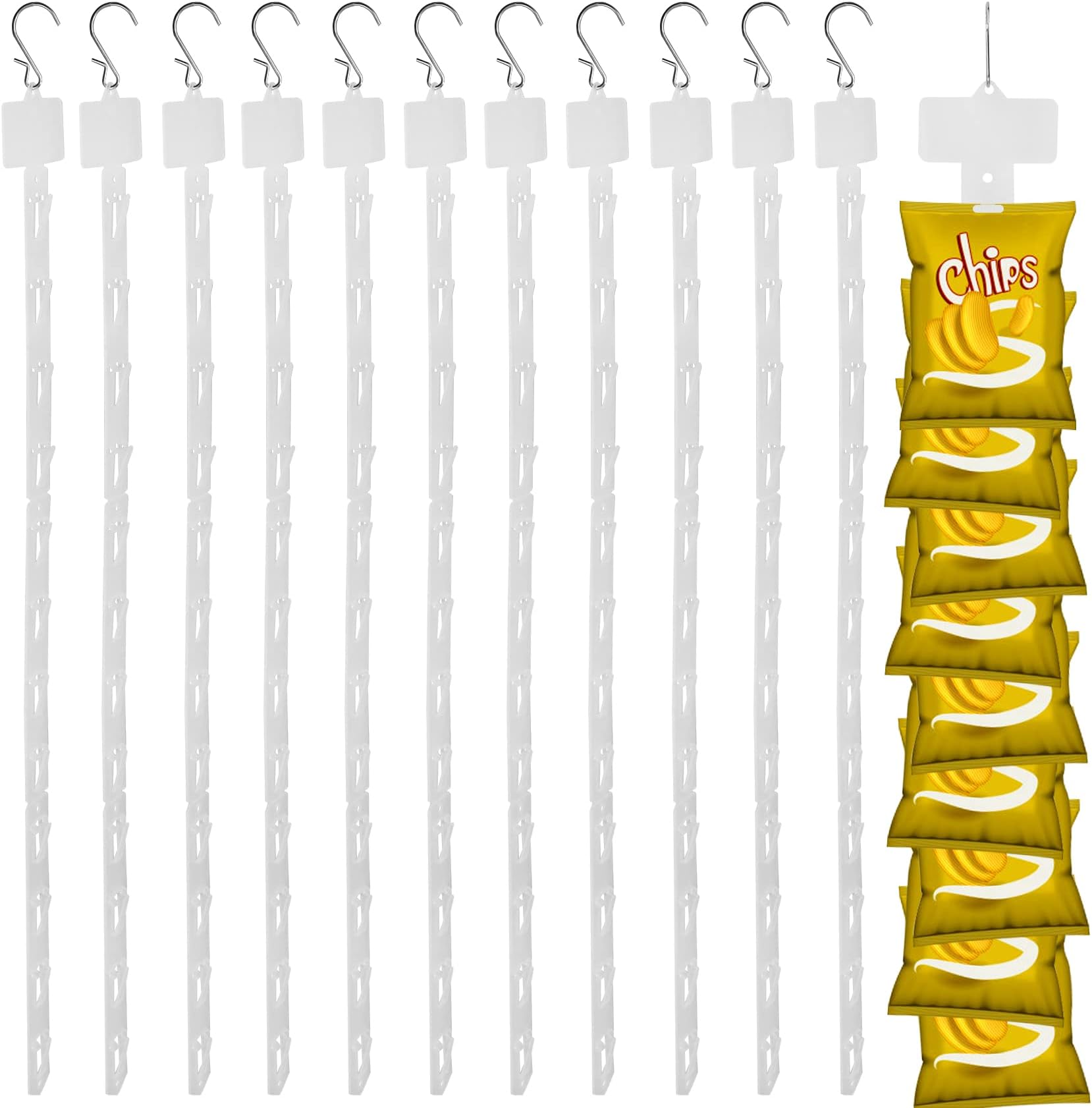 12 Pack Station Hanging Merchandise Strips with S Hooks, 12 Stations Plastic Display Strpis for Retail Display with Label Header