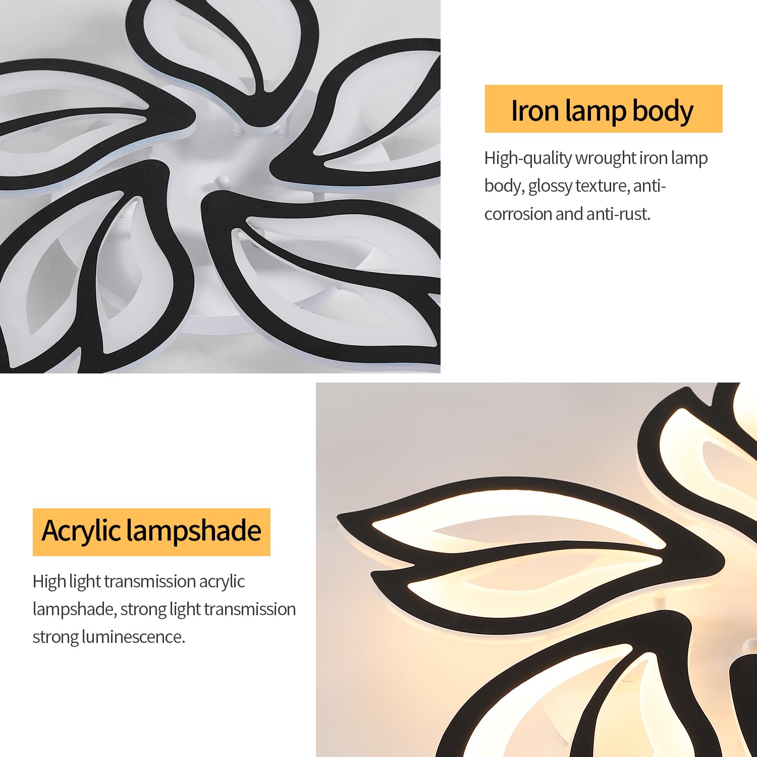 Comely 5 Teste Petalo Plafoniera LED Soffitto Dimmerabile, 45W 6000LM Lampada da Soffitto LED con Telecomando/APP, 3000K-6500K, Lampadario LED per Soggiorno, Camera da Letto, Cucina, (60cm)