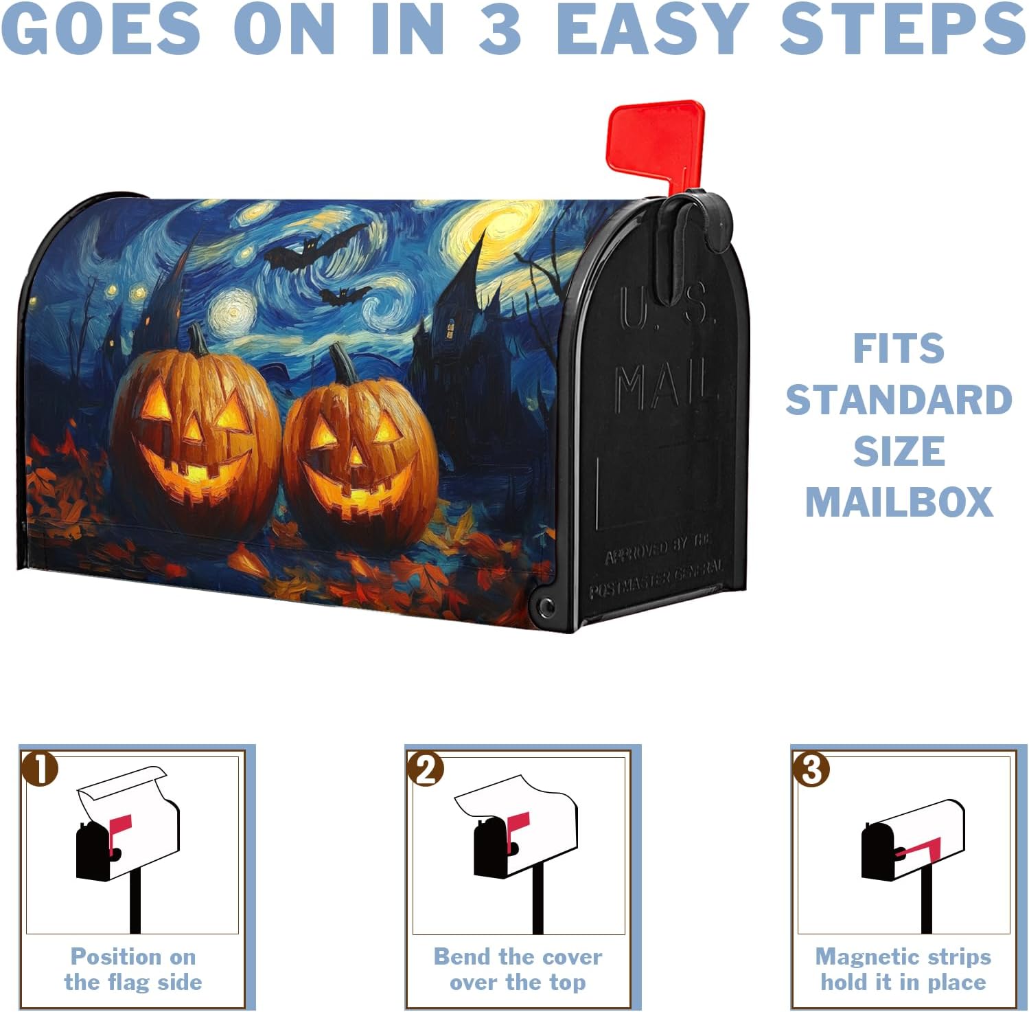 Happy Halloween Mailbox Covers Autumn Pumpkin Mailbox Cover Owl Bat Castle Post Letter Box for Garden Standard Size 21x18 in for Yard Home Decor