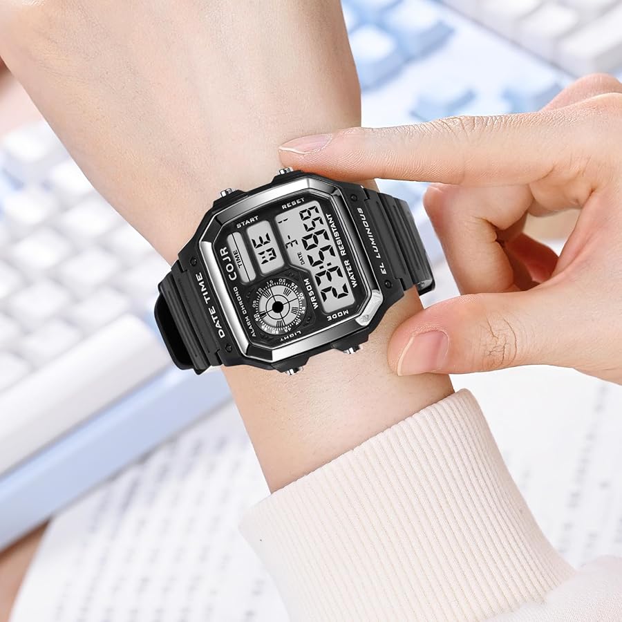 Amazon.co.jp: [COJR] デジタル腕時計 メンズ 5気圧 防水 腕時計 多