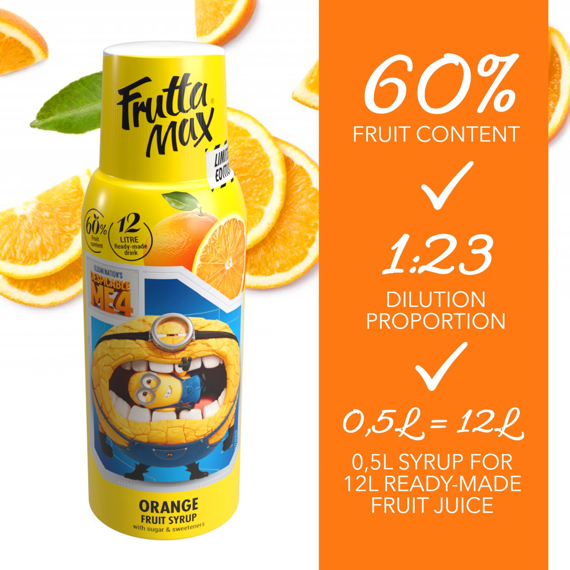 Light - Bajo en carbohidratos - Jarabe de fitness de FruttaMax | Azúcar Cero | con Stevia | 50-60% Contenido de Fruta 500ml (Minions Frambuesa - Light)