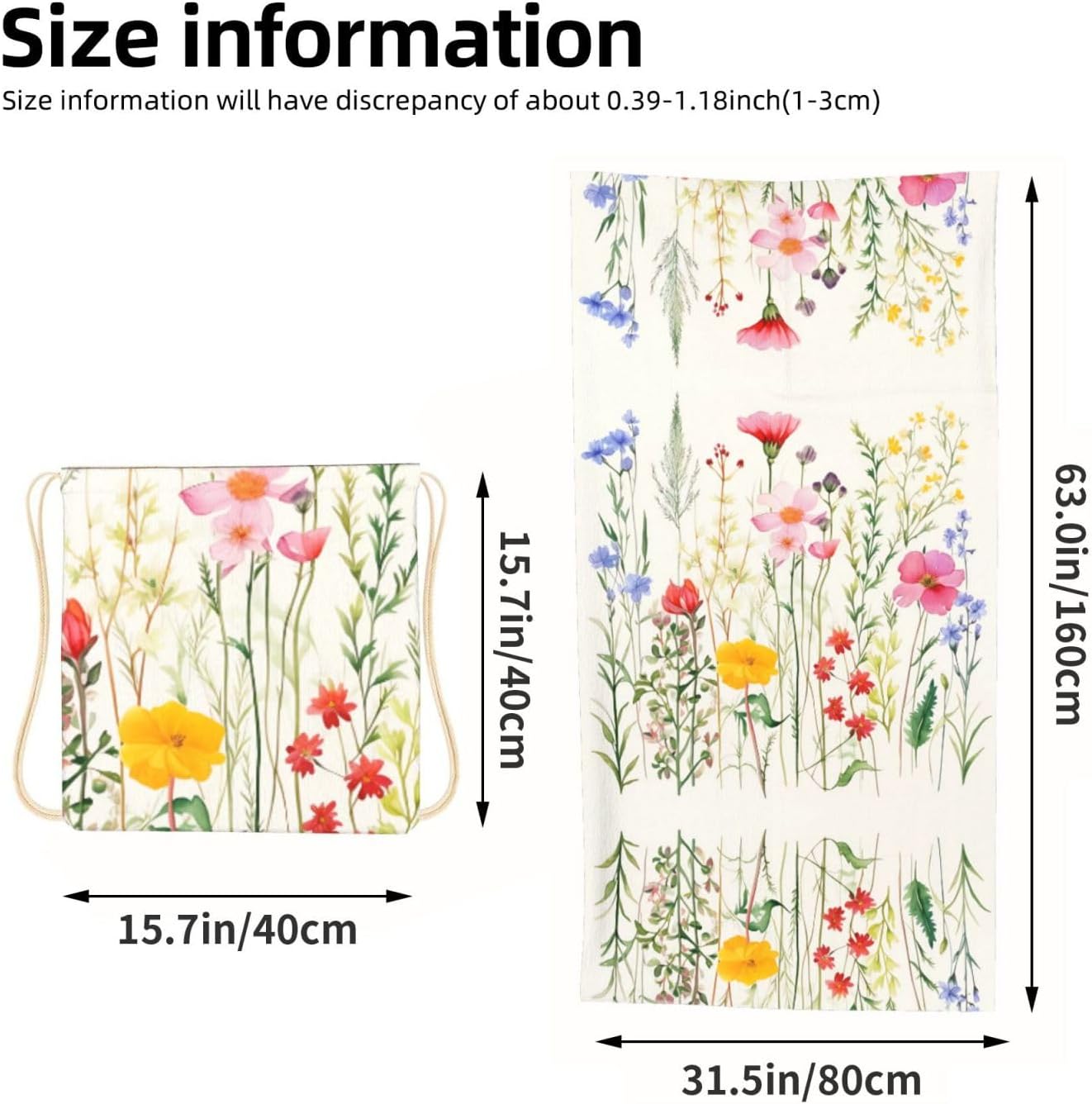 2 in 1 Packable Towel Bag,Soft Absorbent Pool Towels Backpack Quick Dry Lightweight Beach Towels Cute Flowers Collection Drawstring Bag for Travel Camping Sports Picnic image 3