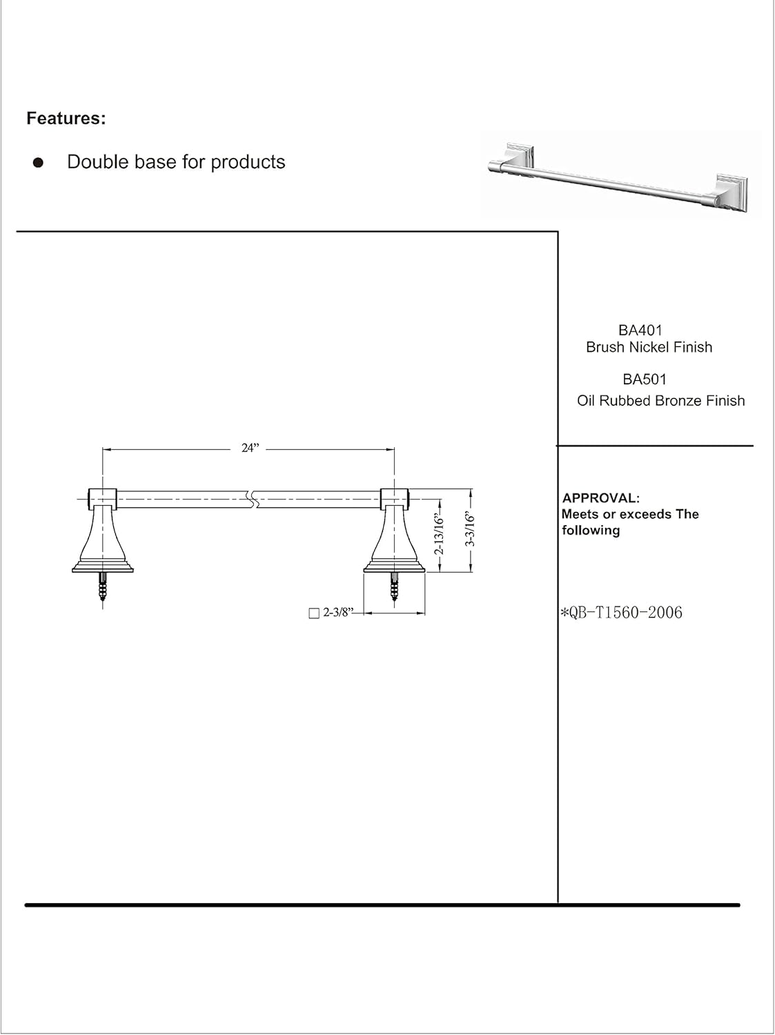 Designers Impressions 500 Series Oil Rubbed Bronze 24" Towel Bar