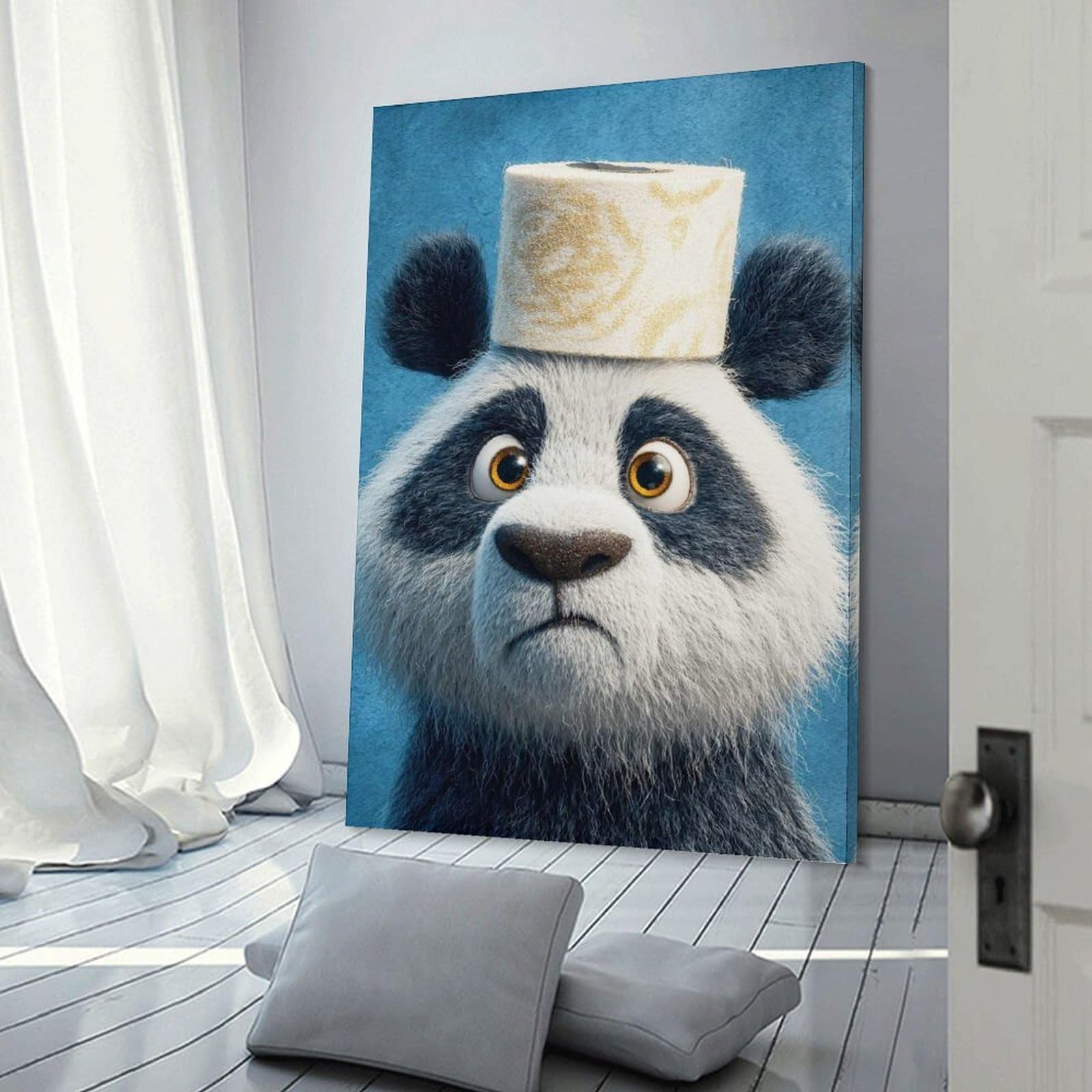 Wall Art Print Panda with Toilet Paper Hat Poster, Picture, Metal Print, Paint by Creed, 20x30inch(50x75cm), for Picture Wall Styling in Lounge Or Bedroom, Wall Decor Suited to Curated Displays