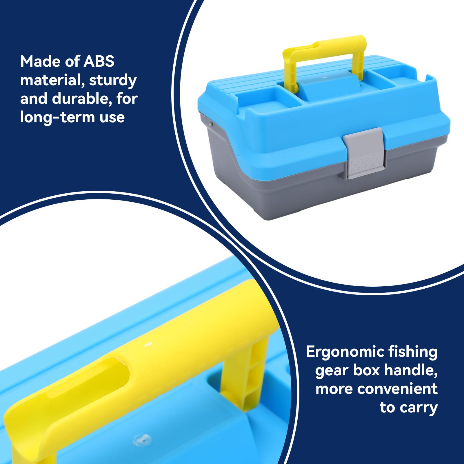 3 Layers Tackle Box Fishing Tray Tackle Box Premium Large Tackle Storage Portable Tackle Organizer Fishing Lure Box Fishing Boxes Compact Tackle Box Plastic Tool Box, Blue/Gray, Tackle Boxes